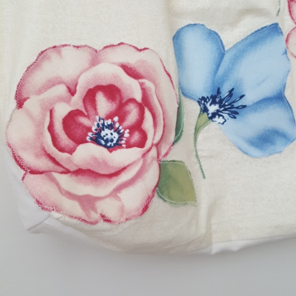 Reversible Floral Cotton Ecru Ivory Tote Bag Wedding Bridal Shower - Picture 2 of 7